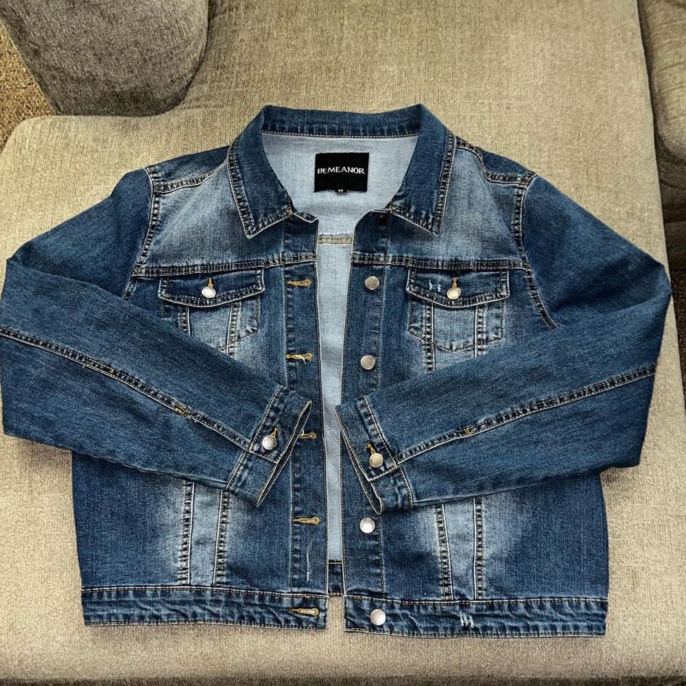 Blue Demeanor 2X Distressed Denim Jacket